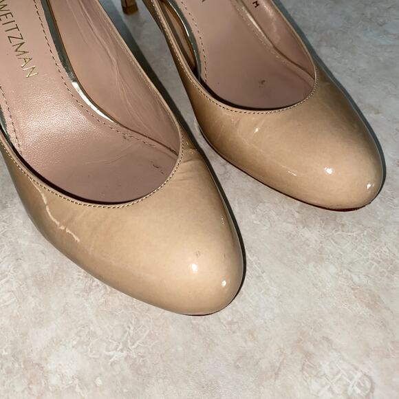 Stuart Weitzman Beige Patent Leather Sole Moody Round Toe Pumps Size 6M - Picture 7 of 12